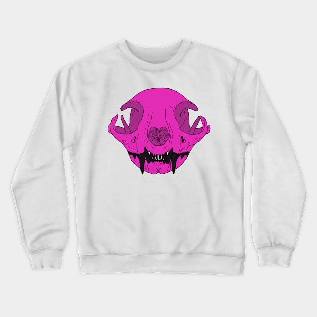 Cat Skull Pink Crewneck Sweatshirt by TrapperWeasel